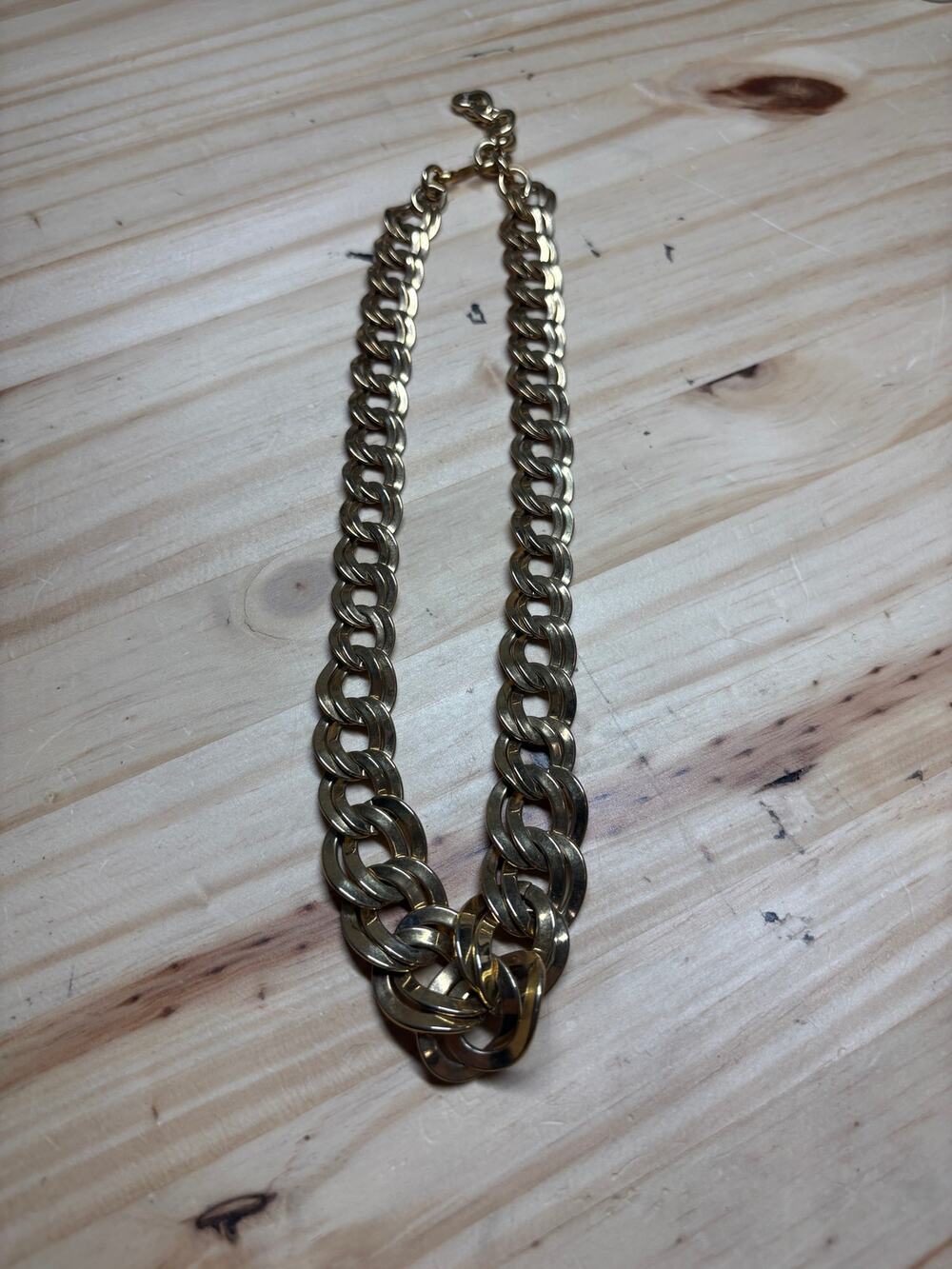 Monet Gold Tone Chain Link Double Link Chunky Necklace Signed 1980s
